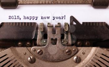 Vintage inscription made by old typewriter, 2015, happy new year