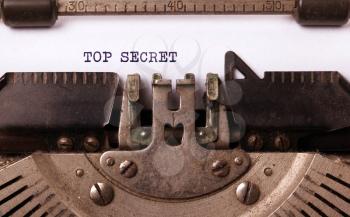 Vintage inscription made by old typewriter, top secret