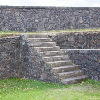 Stairs at an old castle wall,  Scotland