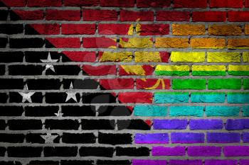 Dark brick wall texture - coutry flag and rainbow flag painted on wall - Papua New Guinea