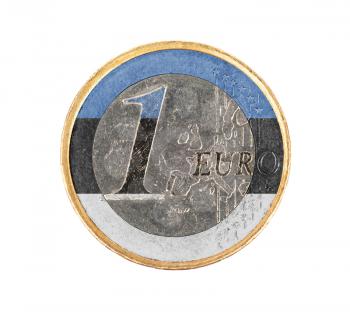 Euro coin, 1 euro, isolated on white, flag of Estonia