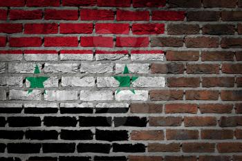 Dark brick wall texture - flag painted on wall - Syria
