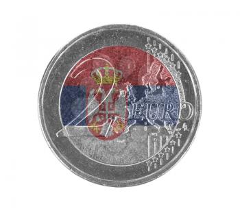 Euro coin, 2 euro, isolated on white, flag of Serbia