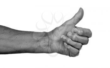 Old woman with arthritis giving the thumbs up sign, grey skin