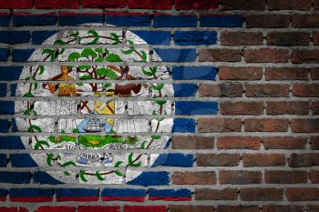 Dark brick wall texture - flag painted on wall - Belize