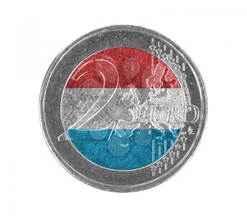 Euro coin, 2 euro, isolated on white, flag of Luxembourg