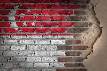 Dark brick wall texture with plaster - flag painted on wall - Singapore