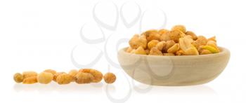 Fresh mixed salted nuts in a bowl, peanut mix, isolated on white