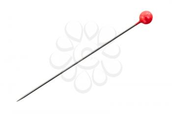 Sewing pin with round red head; isolated, clipping path included