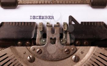 Vintage inscription made by old typewriter - December