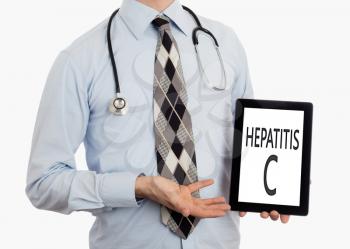 Doctor, isolated on white backgroun,  holding digital tablet - Hepatitis C