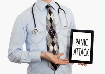 Doctor, isolated on white backgroun,  holding digital tablet - Panic attack