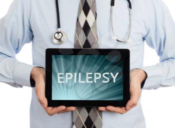 Doctor, isolated on white backgroun,  holding digital tablet - Epilepsy