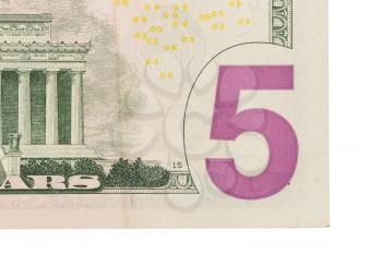 US five Dollar bill, close up photo