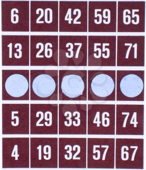 Red bingo card being used (white chips)