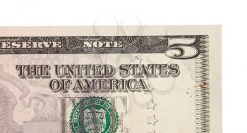 US five Dollar bill, close up photo