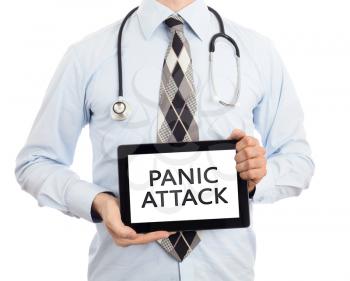 Doctor, isolated on white backgroun,  holding digital tablet - Panic attack
