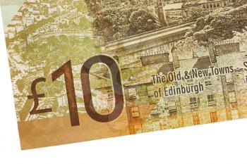 Scottish Banknote, 10 pounds, isolated on white