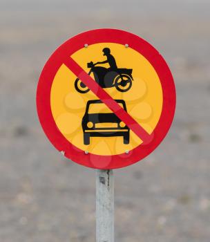 Road sign in Icelandd - No motor vehicles allowed