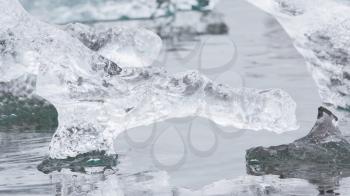 Close-up of melting ice in Jokulsarlon glacial lake in southeast Iceland