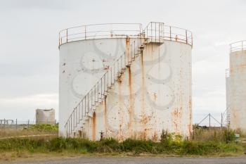 White gas storage tank in the west of Iceland