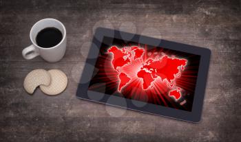 World map on a tablet, concept of globalisation