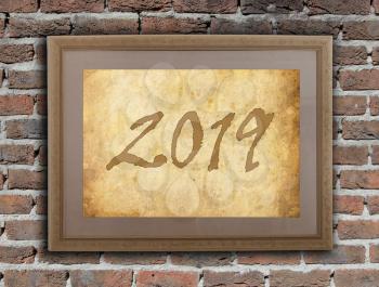 Old frame with brown paper - New year - 2019