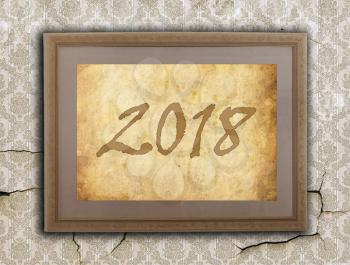 Old frame with brown paper - New year - 2018