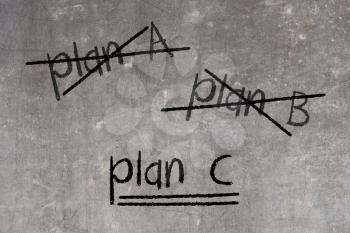 Crossing out Plan A and Plan B and writing Plan C, concept for change of plan