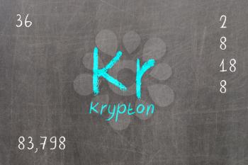Isolated blackboard with periodic table, Krypton, chemistry