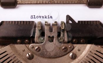 Inscription made by vintage typewriter, country, Slovakia