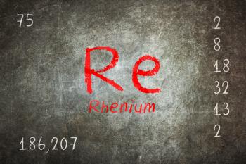 Isolated blackboard with periodic table, Rhenium, Chemistry