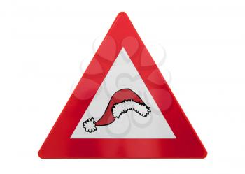 Traffic sign isolated - Santa's hat - On white
