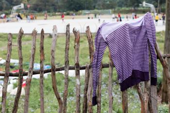 Laundry day in Madagascar, drying, selective focus