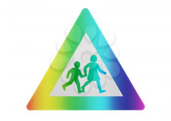 Traffic sign isolated - Children playing or crossing - Rainbow colored