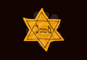 Yellow and black star which the Jews were required to wear in occupied Holland during World War 2, dutch language