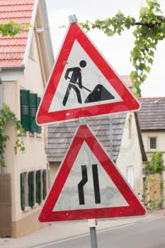 Roadworks signs, bright red and white - Germany