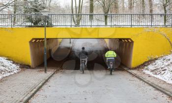 Shot of a tunnel for bicycles and pedestrians - Winter time