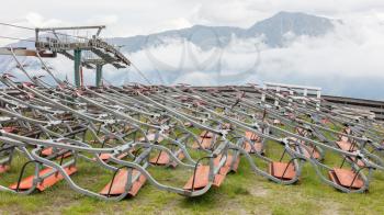 Ski lift chairs waiting to be used in the Alps - Austria