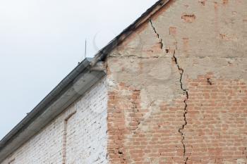 Close-up of a broken (cracked) old brick wall