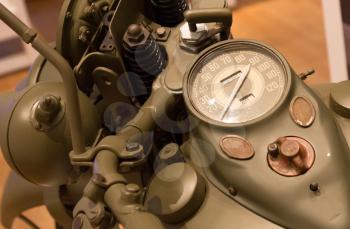 Speedometer on a vintage motorcycle, selective focus