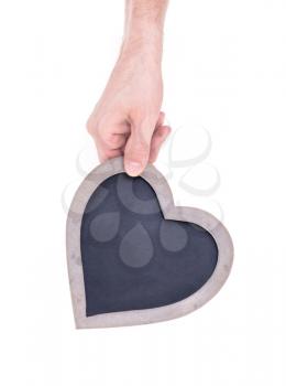 Adult holding heart shaped chalkboard - Isolated on white