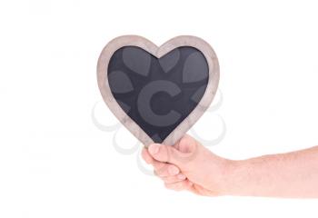 Adult holding heart shaped chalkboard - Isolated on white