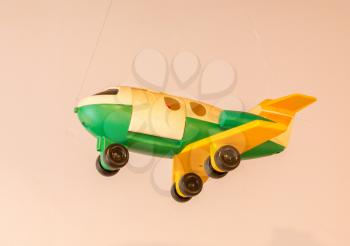 Childrens toy from the 80s - Plastic aircraft - Selective focus
