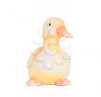 Small yellow statue of a duckling, isolated on white