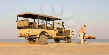 Sowa, Botswana, august 4, 2018 - Morning game drive vehicle, game drives are a major tourist attraction in the area.