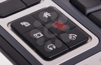 Buttons on a keyboard, selective focus on the middle right button - Bin