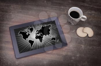 World map on a tablet, concept of globalisation