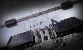 Vintage inscription made by old typewriter, HOME