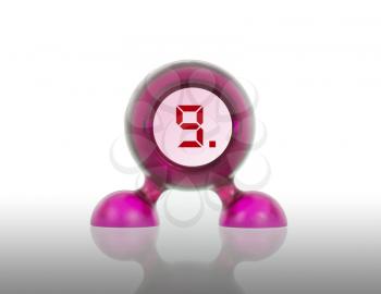 Small pink plastic object with a digital display, displaying 9
